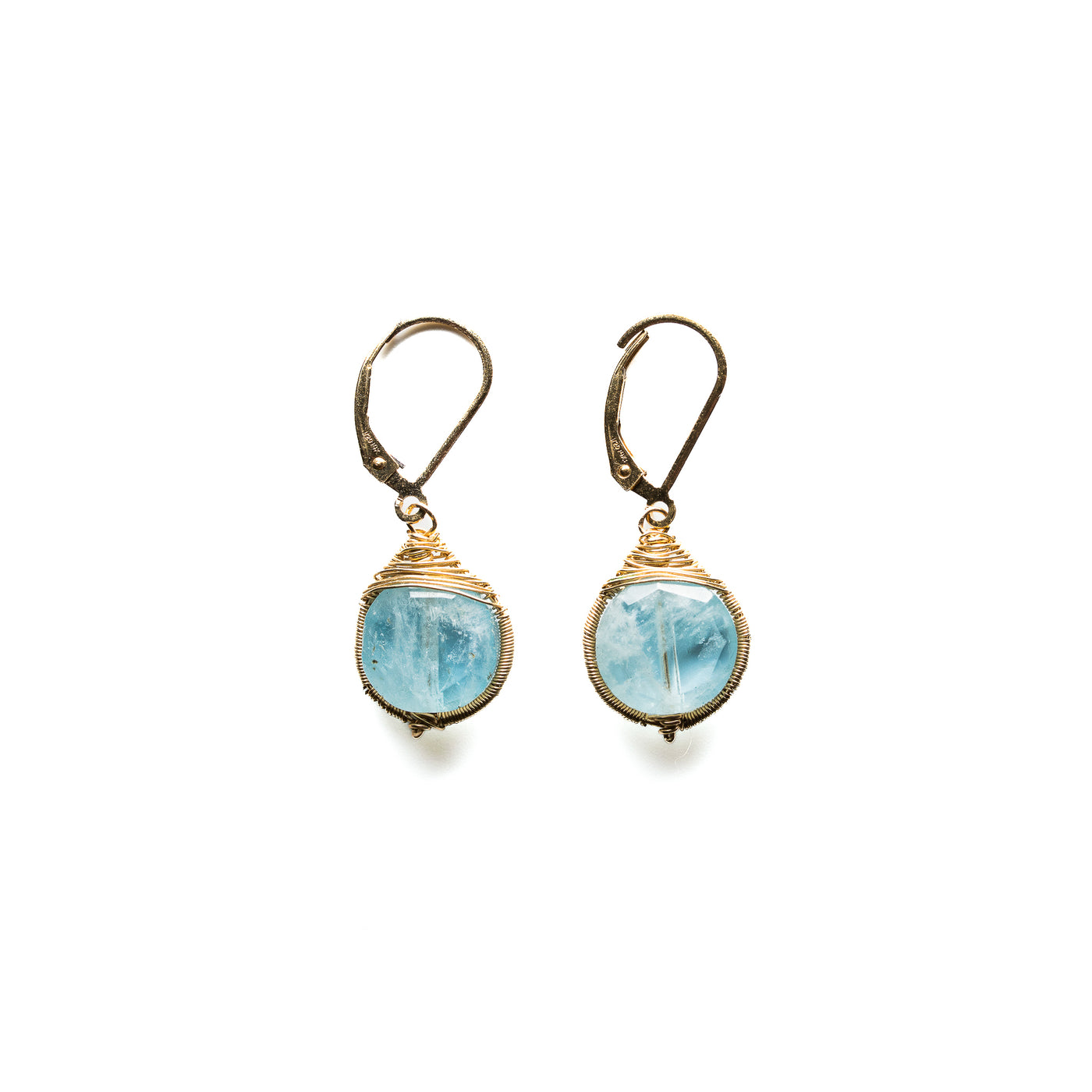 Delicate Wire Wrapped Sky Blue Aquamarine Earrings