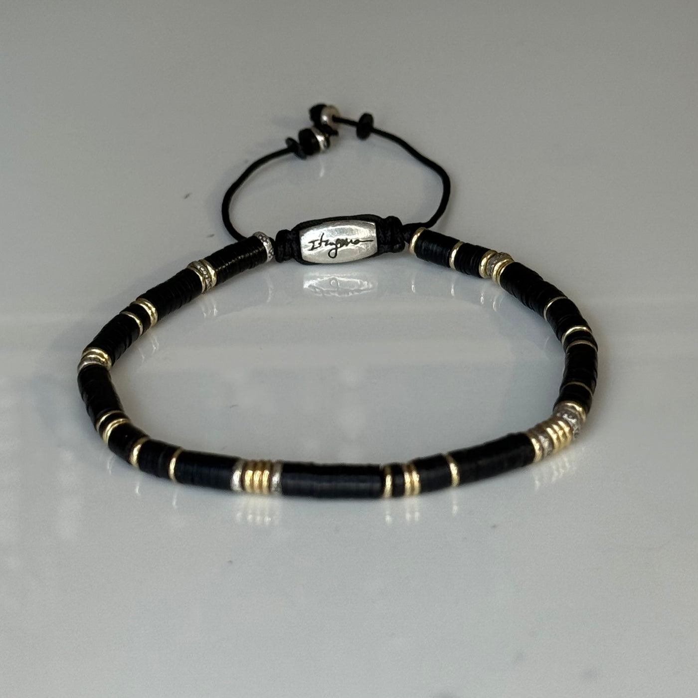 Silver Lining Bracelet black Vinyl Sliver & gold Spacers
