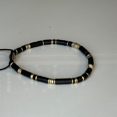 Silver Lining Bracelet black Vinyl Sliver & gold Spacers