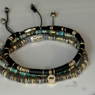 Silver Lining Bracelet black Vinyl Sliver & gold Spacers