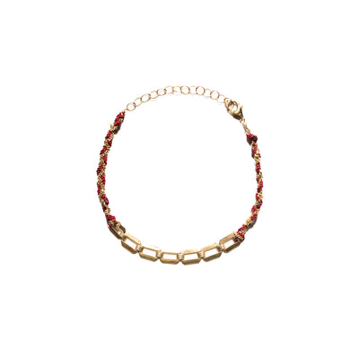 14K Yellow Gold Filled Paperclip Bracelet Red Cord Braided