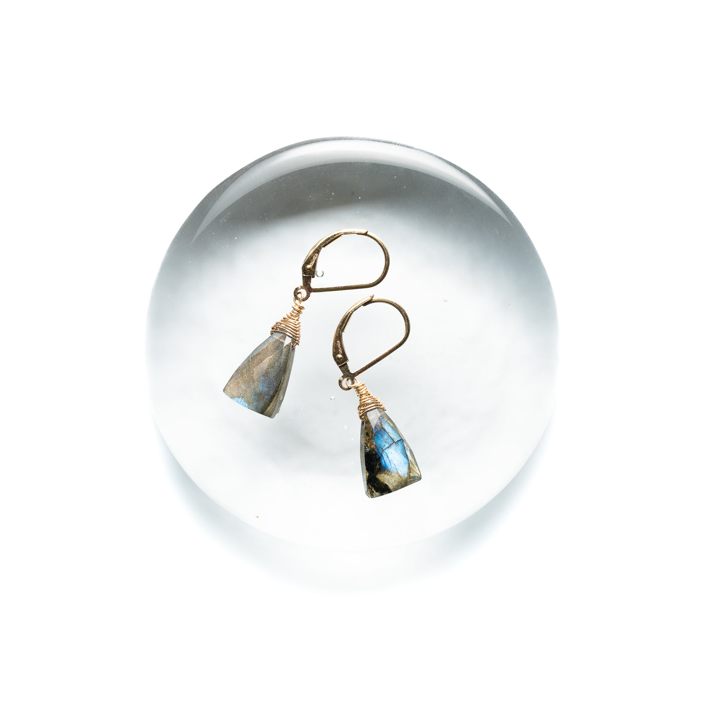 Delicate Wire Wrapped Pyramid Labradorite Earrings