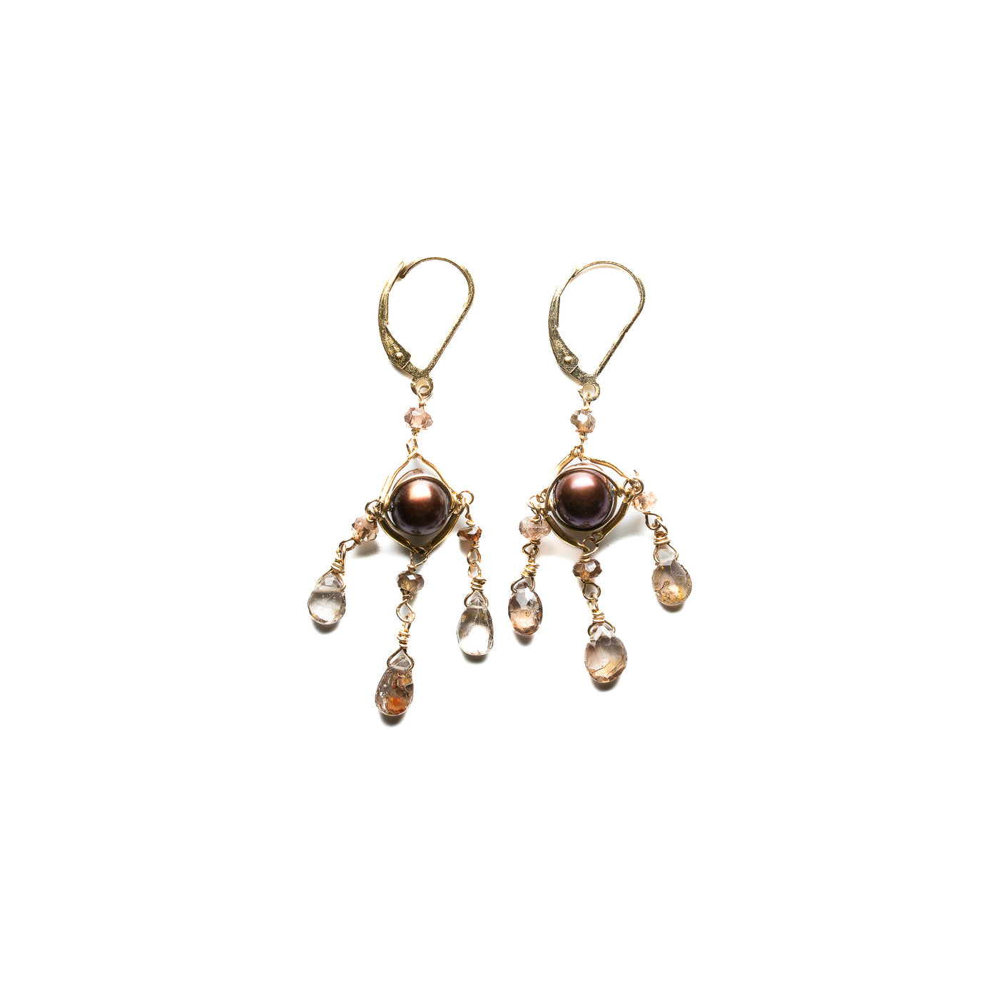 Chandelier Earrings- Bronze Pearl & Andalusite
