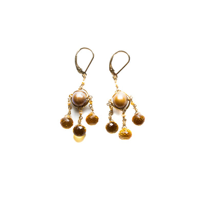 Chandelier Earrings- Golden Pearl & Citrine