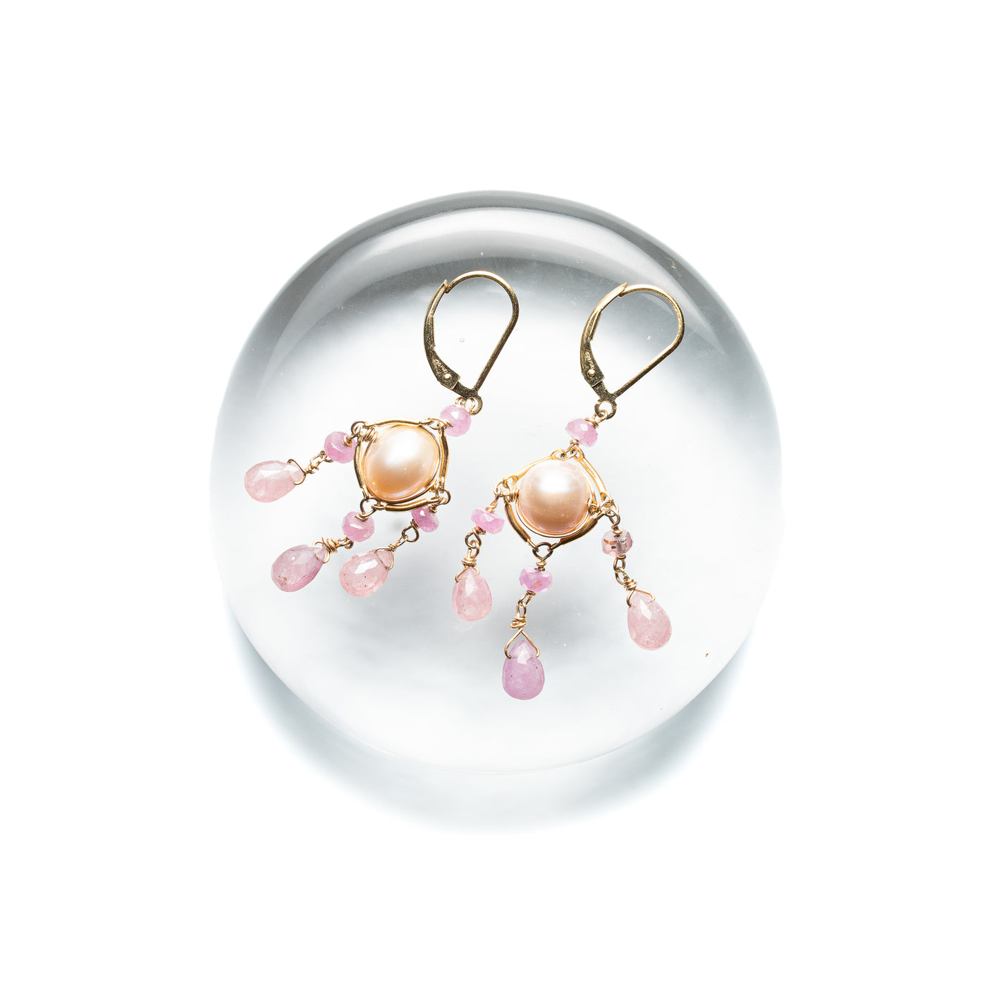 Chandelier Earrings- Pink Pearl & Sapphire