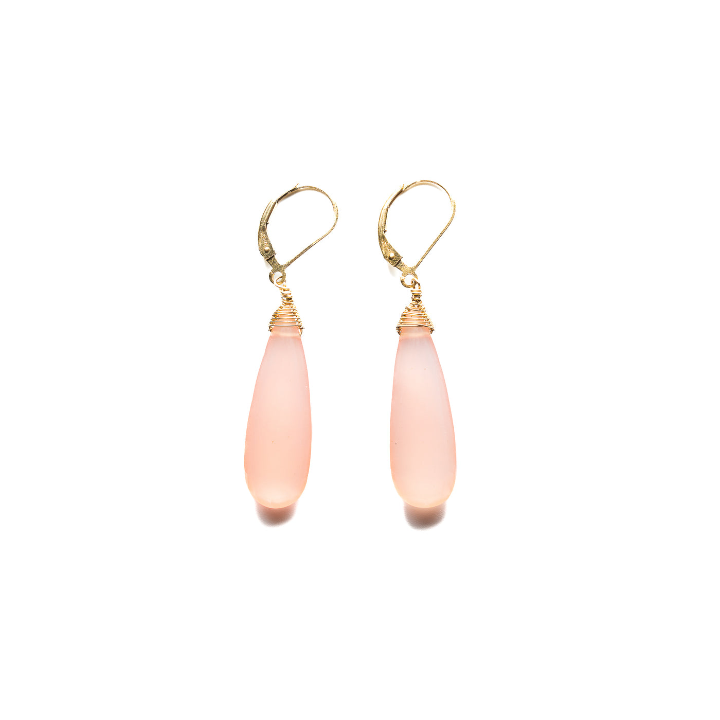 Delicate Wire Wrapped Pink Chalcedony Earrings