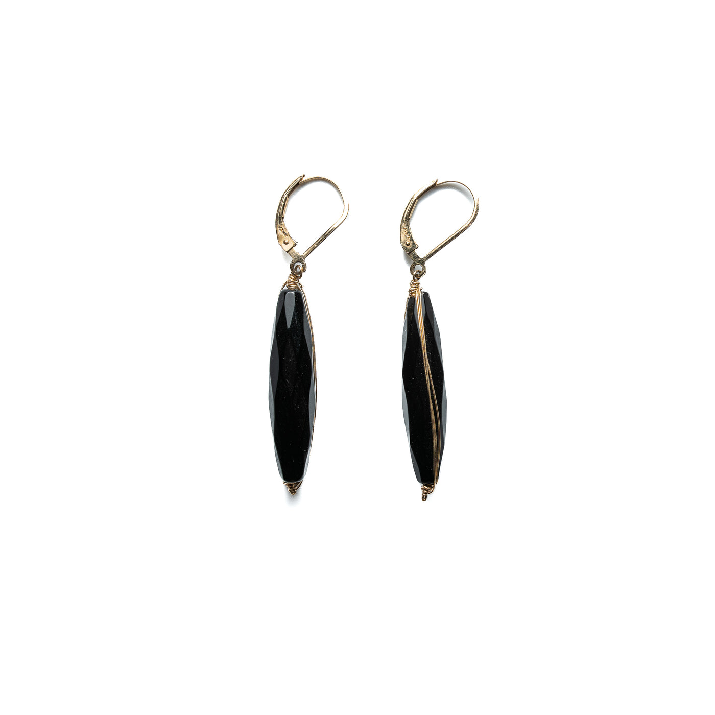 Delicate Wire Wrapped Black Onyx Tube Earrings