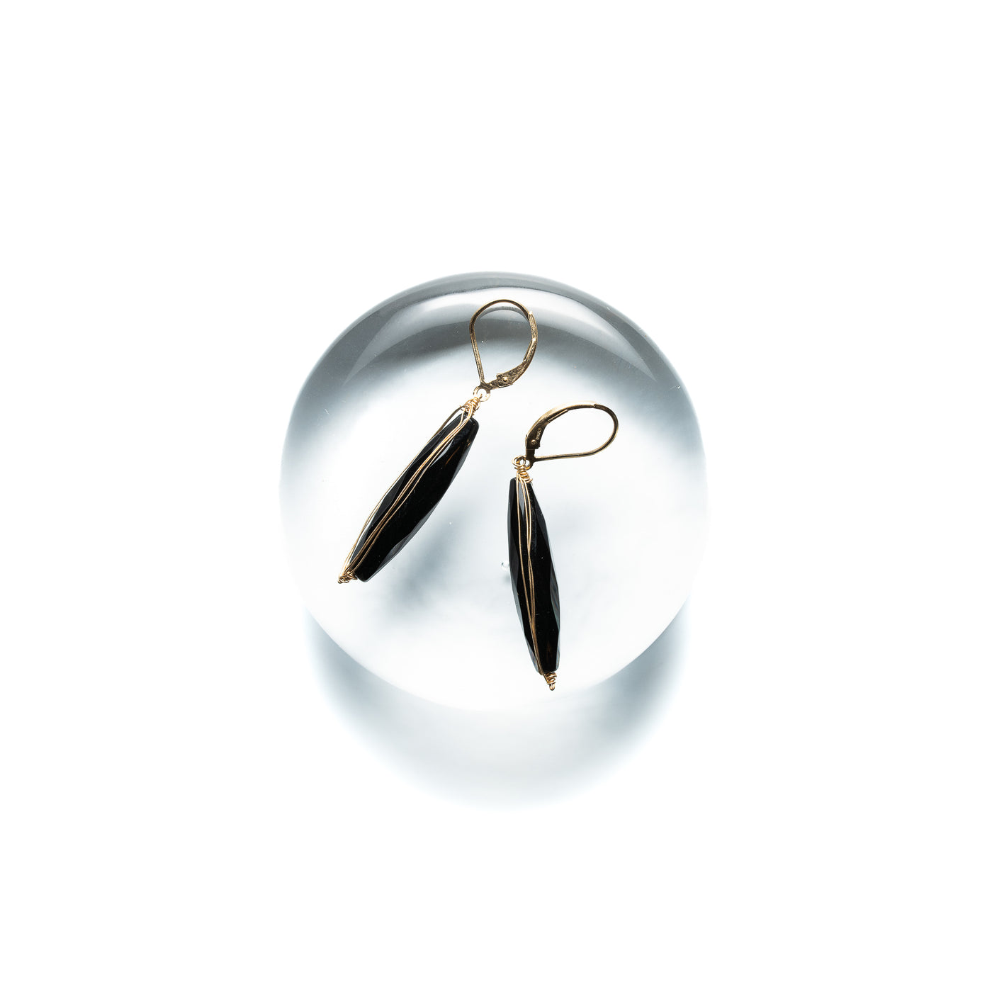 Delicate Wire Wrapped Black Onyx Tube Earrings