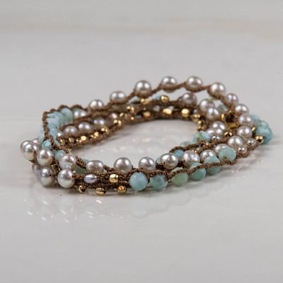 One Love Wrap Amazonite and Large Pink Pearls