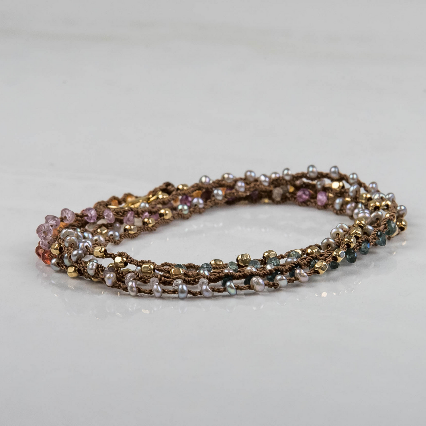 One Love Wrap in Rainbow Sapphire & Platinum Seed Pearls