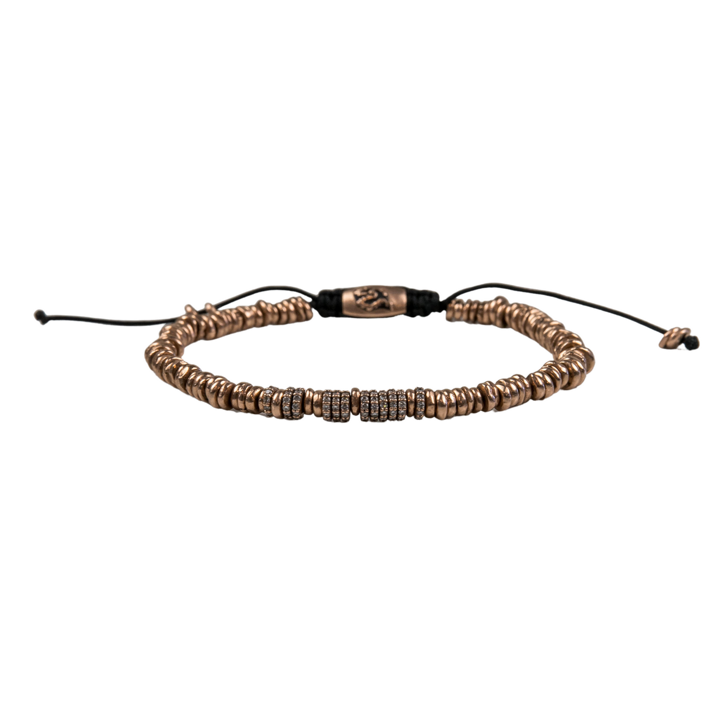 14K Solid Rose Gold Puka Shell Bracelet with Pave Diamond Beads