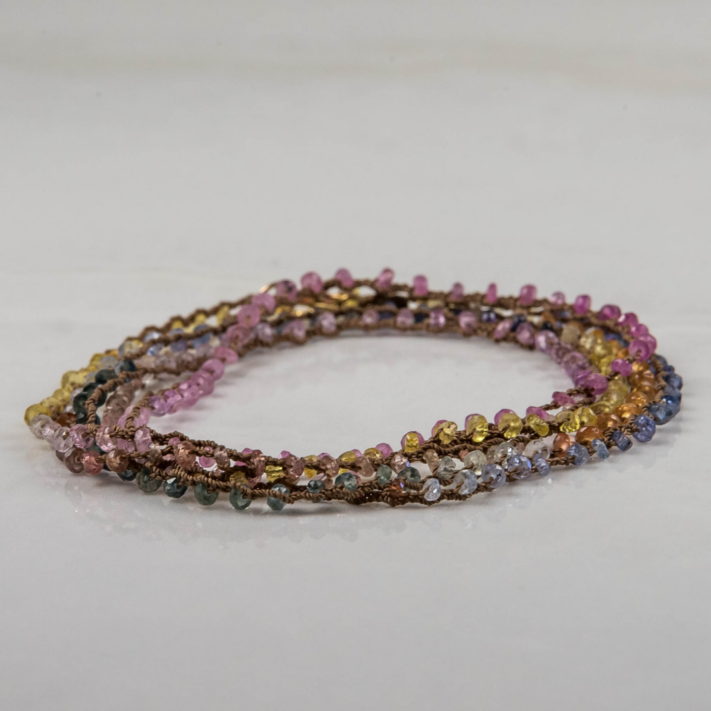 One Love Wrap in Rainbow Sapphire & Platinum Seed Pearls