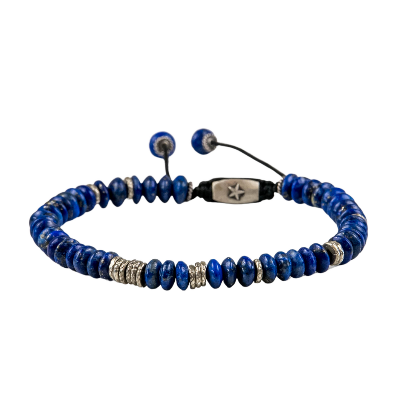 Silver Lining Bracelet  Lapis with Sterling Silver Beads on Black Cord