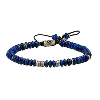Silver Lining Bracelet  Lapis with Sterling Silver Beads on Black Cord