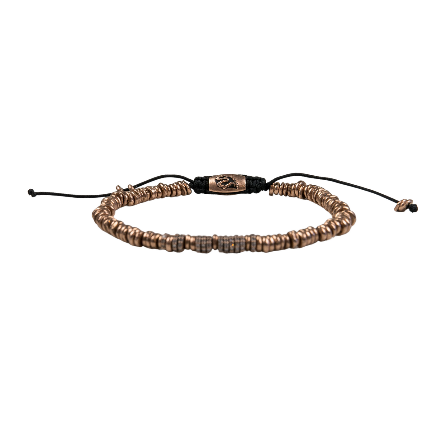 14K Solid Rose Gold Puka Shell Bracelet with Pave Diamond Beads