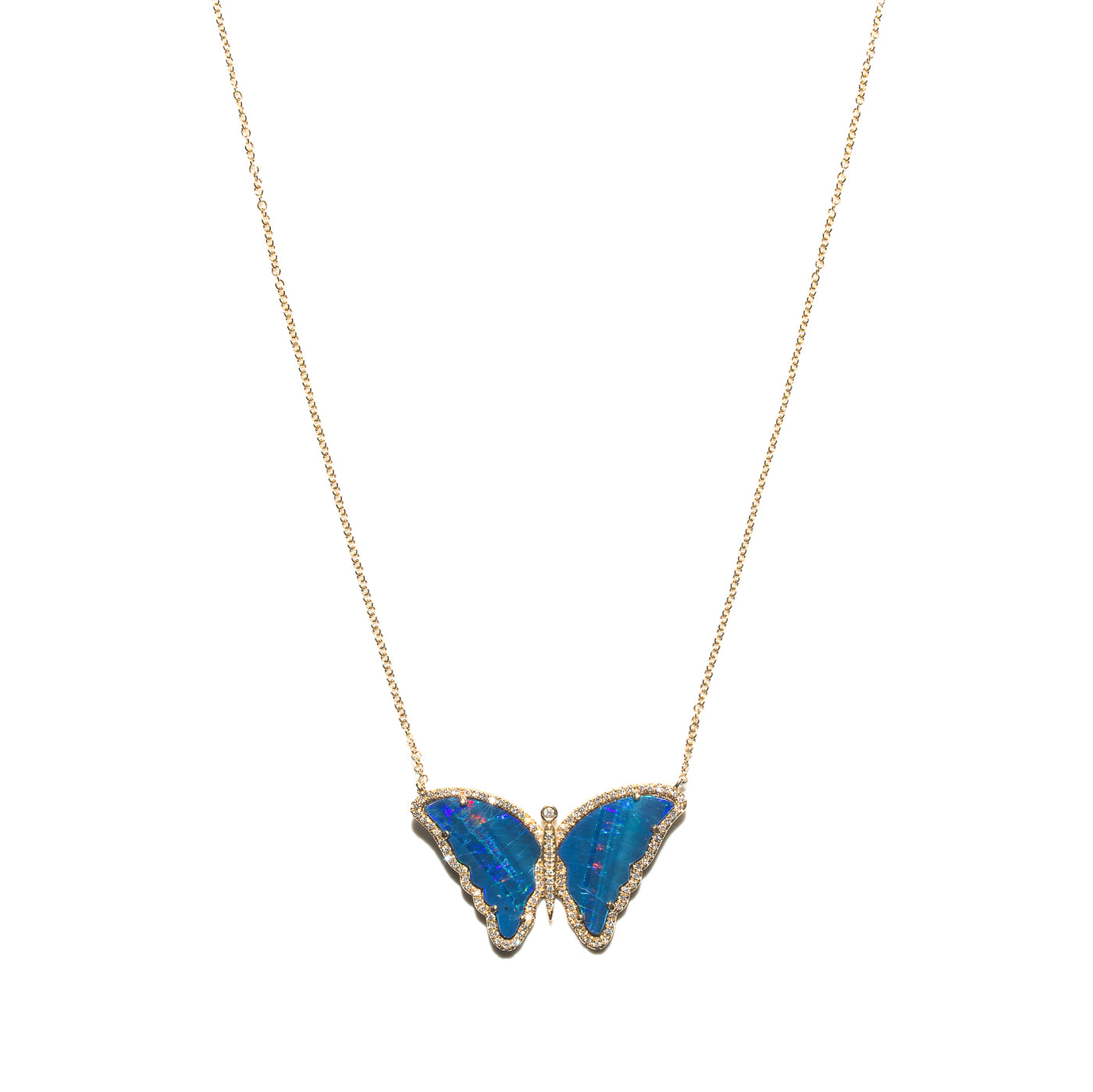 14K Yellow Gold Australian Opal Butterfly Necklace