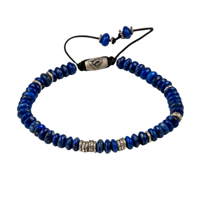 Silver Lining Bracelet  Lapis with Sterling Silver Beads on Black Cord