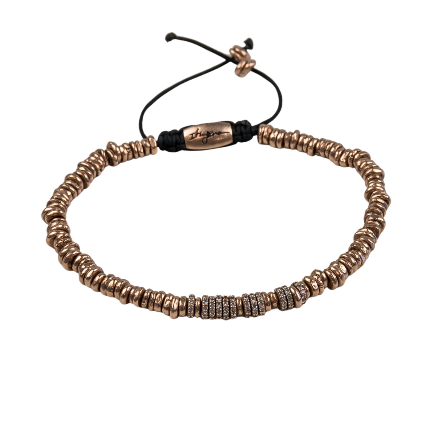 14K Solid Rose Gold Puka Shell Bracelet with Pave Diamond Beads