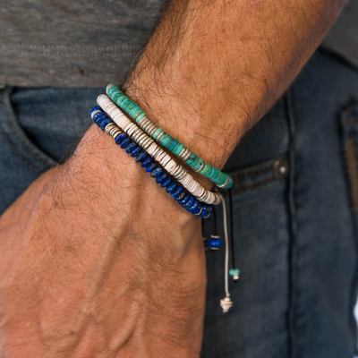 Silver Lining Bracelet  Lapis with Sterling Silver Beads on Black Cord