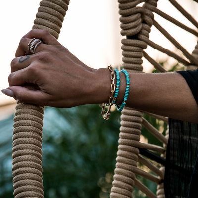 Silver Lining Bracelet in Turquoise with 14k Gold Filled Beads